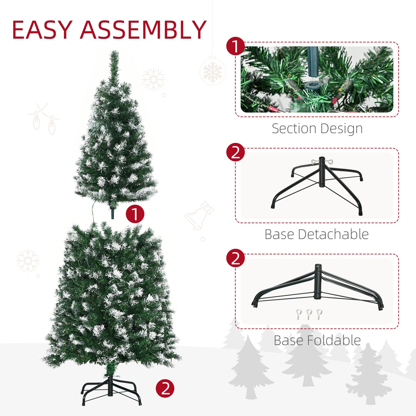 Homcom 5FT Tall Prelit Pencil Slim Artificial Christmas Tree with Realistic Branches