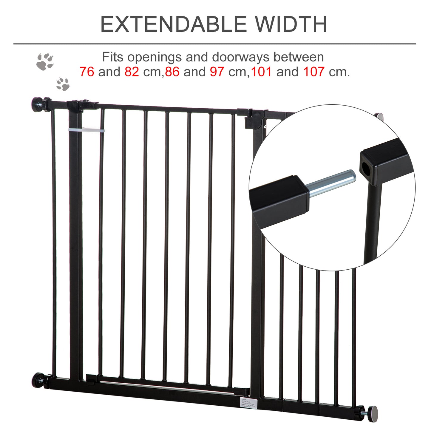 PawHut Pressure Fitted Pet Dog Safety Gate Metal Fence Extending 76-107cm Wide