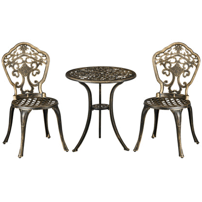 Outsunny 3 Piece Cast Aluminium Garden Bistro Set for 3 with Parasol Hole