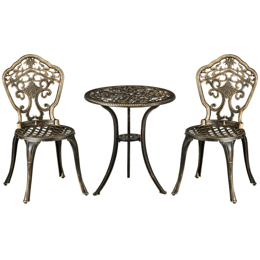 Outsunny 3 Piece Cast Aluminium Garden Bistro Set for 3 with Parasol Hole