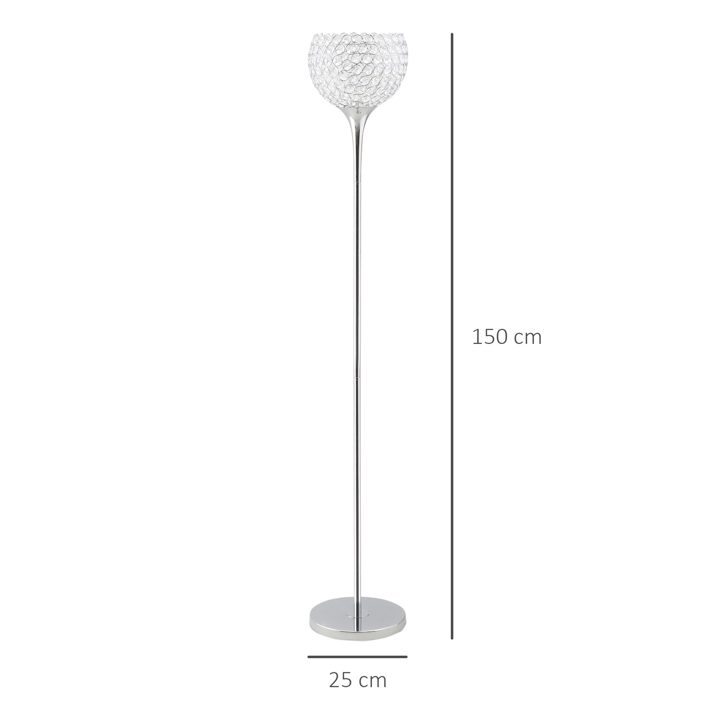 Homcom Modern Floor Lamp Tall Standing Lamp With K9 Crystal Shade For Living Room Silver