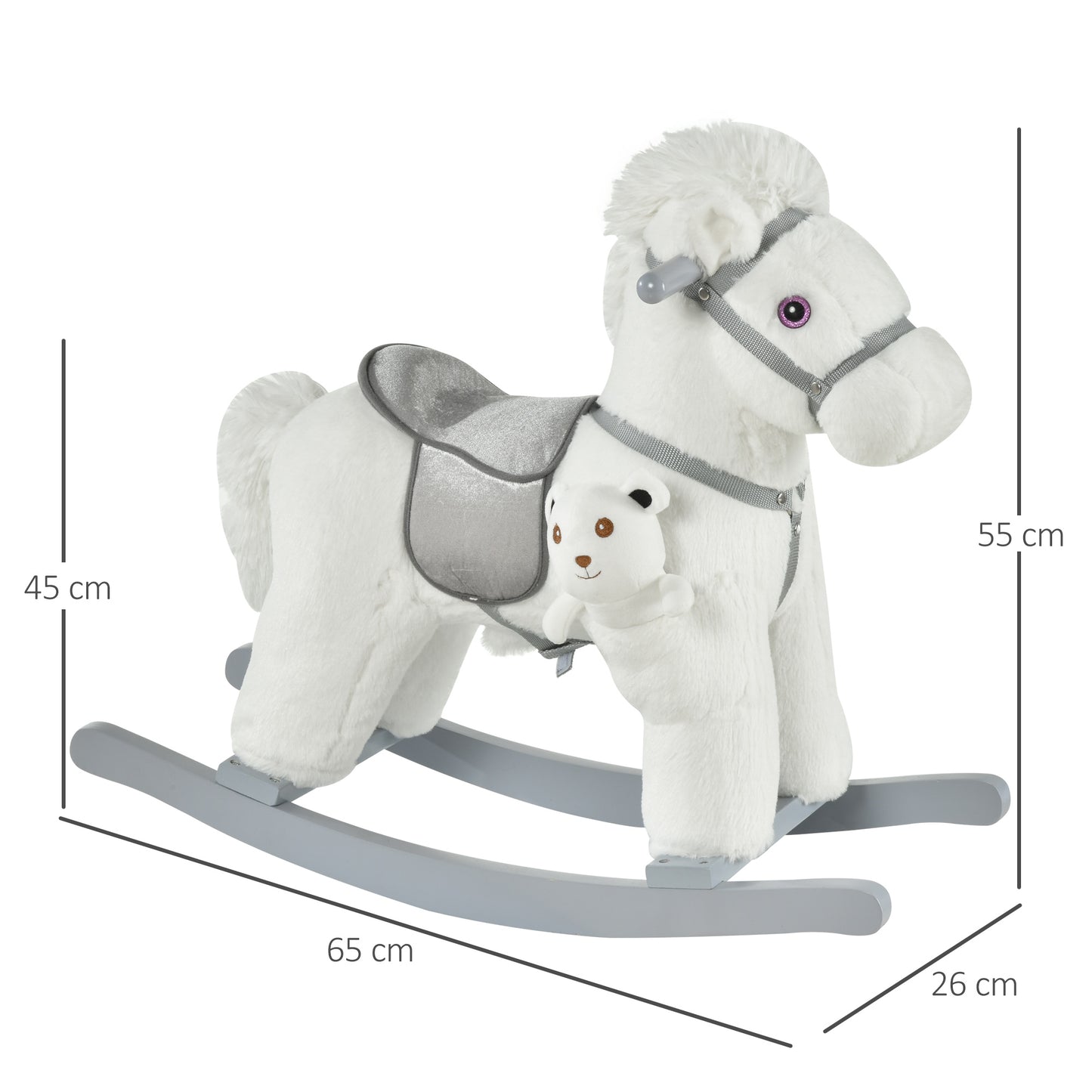 Homcom Kids Plush Ride-On Rocking Horse Toy Rocker With Plush Toy Realistic Sounds For Child 18-36 Months White