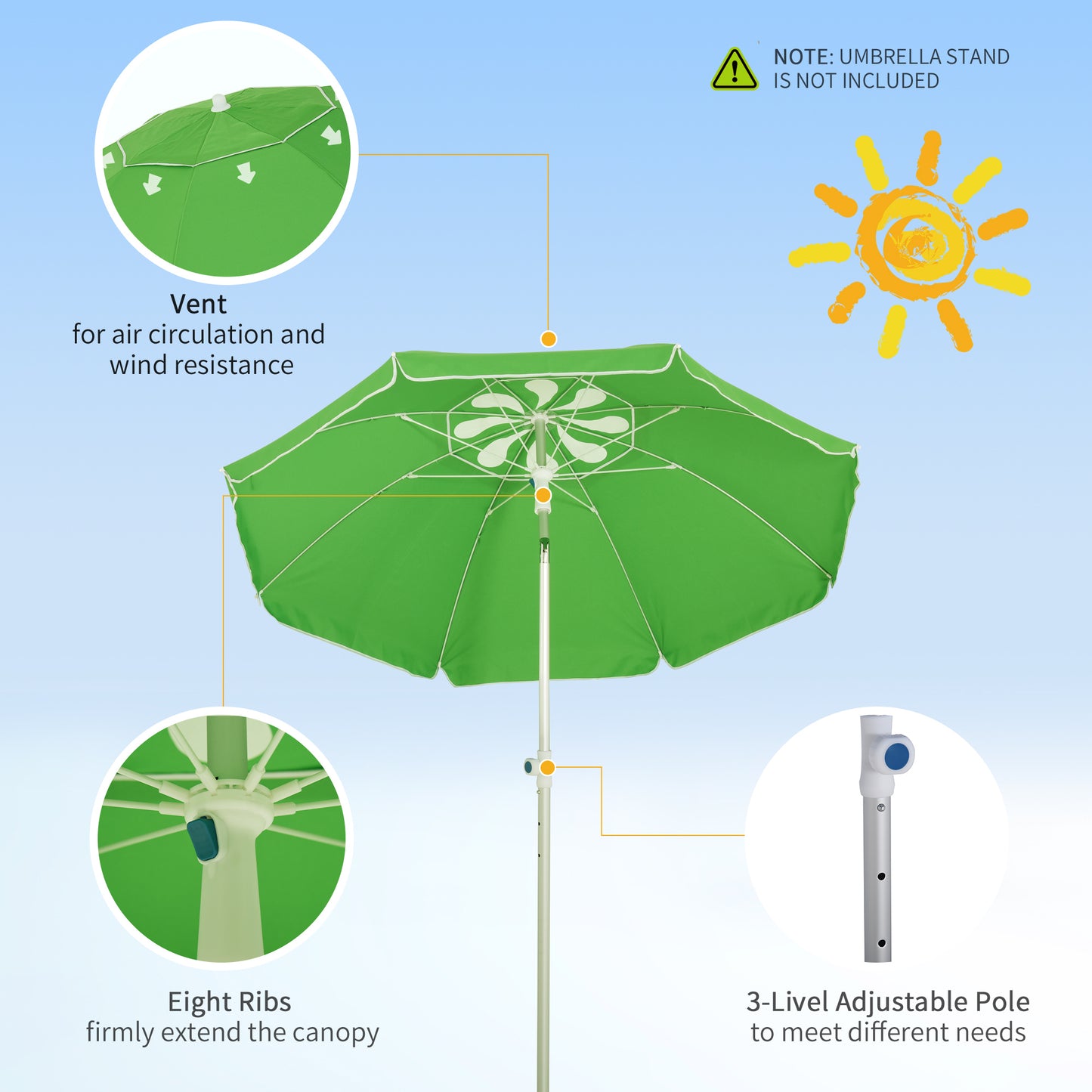 Outsunny 2M Arced Beach Umbrella