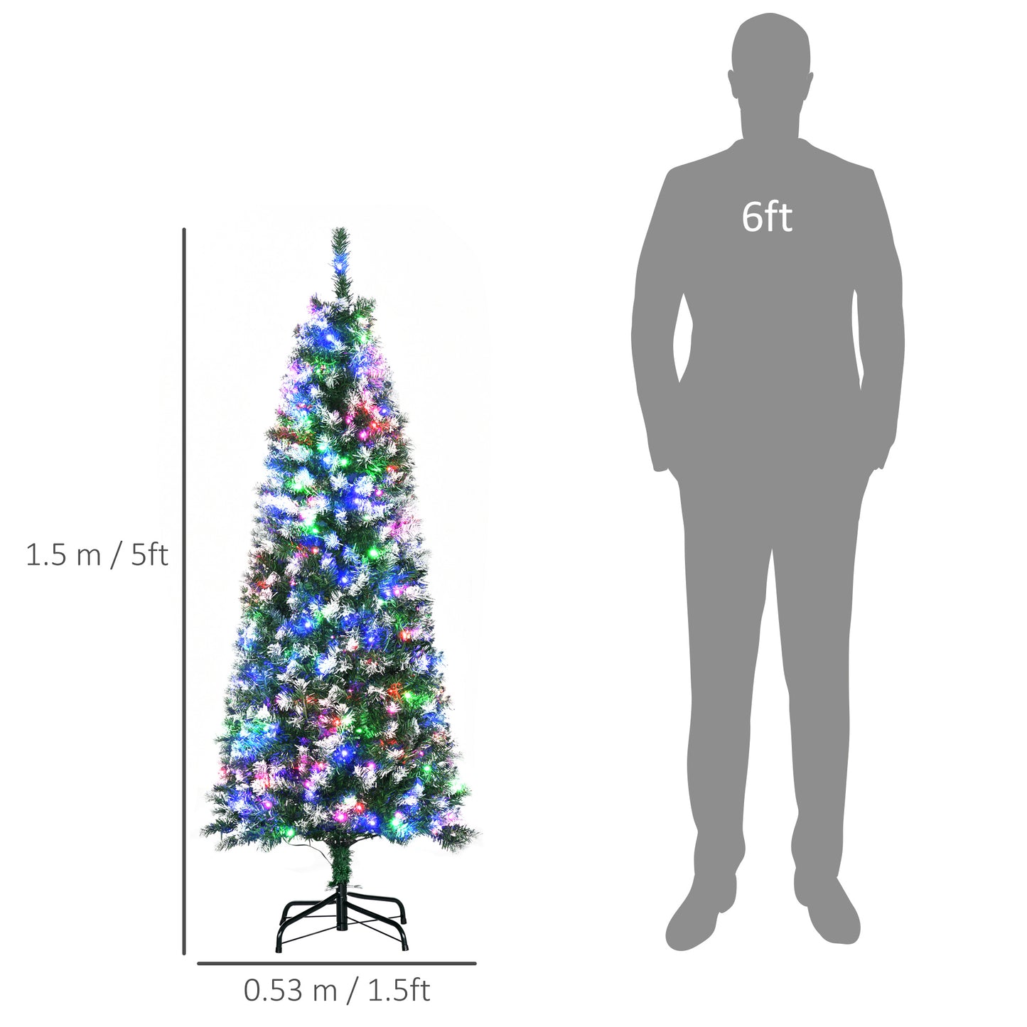 Homcom 5FT Tall Prelit Pencil Slim Artificial Christmas Tree with Realistic Branches