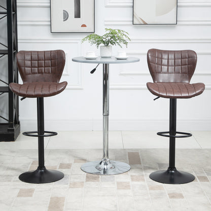 Homcom Bar Stools Set Of 2 Adjustable Height Swivel Bar Chairs With Footrest Brown