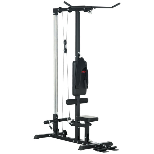 Pull Up Station, Power Cage with Adjustable Seat, for Home Gym - Black-0