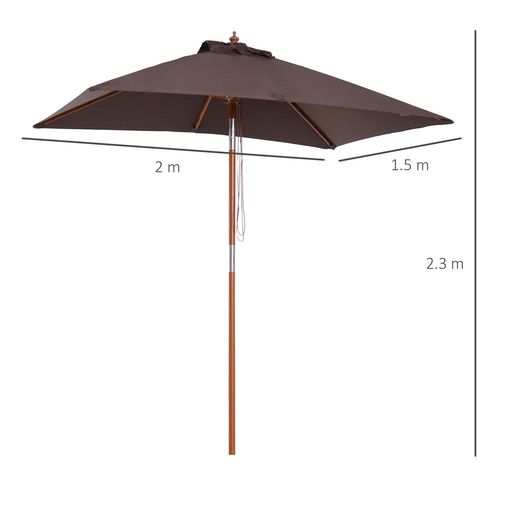 Outsunny 2m x 1.5m Garden Parasol Umbrella with Tilting Sunshade Canopy