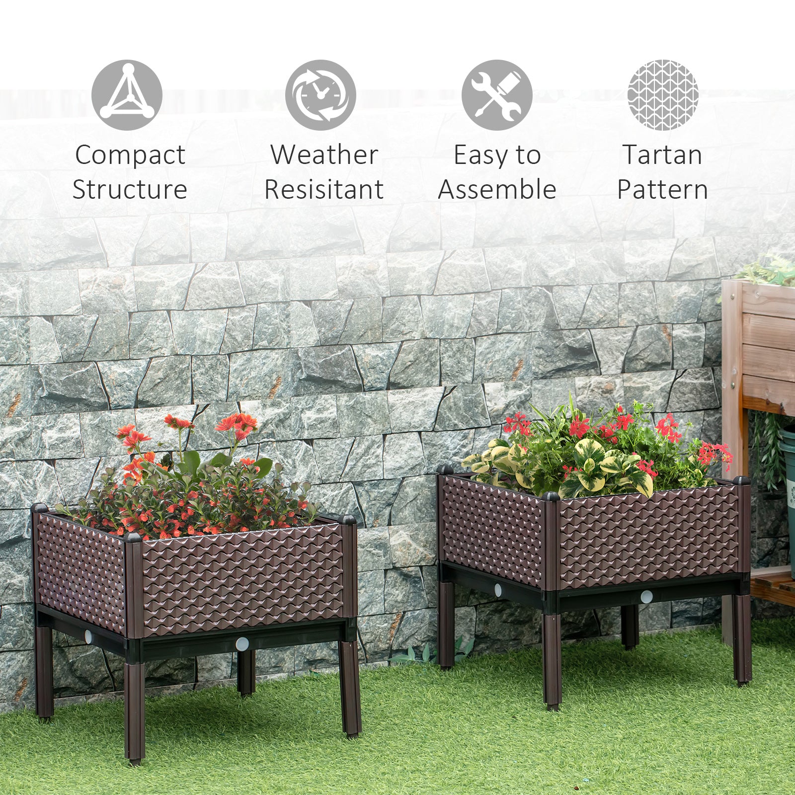 Outsunny Set of 2 Raised Garden Bed Elevated Planter Box with Self-Watering Design