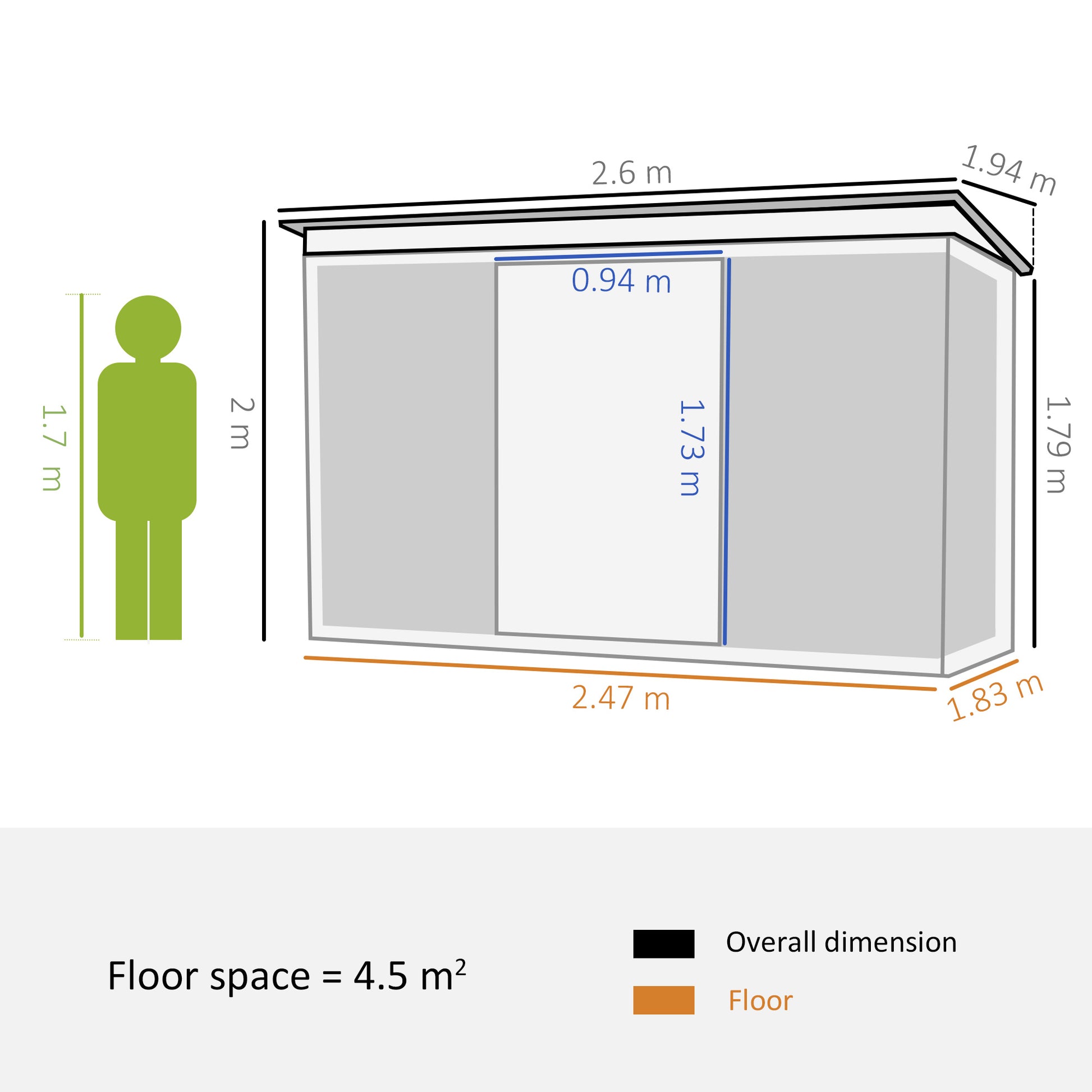 Galvanised 8.5 x 6' Double Door Pent Garden Shed With Ventilation Steel Grey by Steadfast