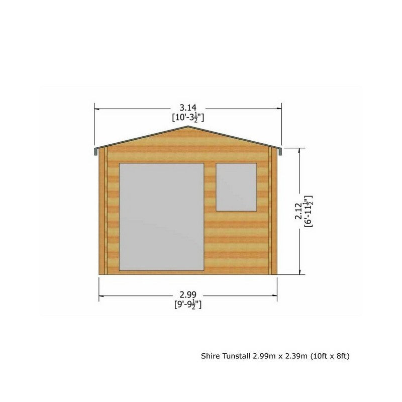 Shire Tunstall 9' 9" x 7' 10" Apex Log Cabin - Premium 44mm Cladding Tongue & Groove