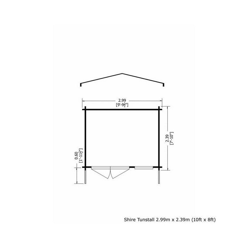 Shire Tunstall 9' 9" x 7' 10" Apex Log Cabin - Premium 44mm Cladding Tongue & Groove