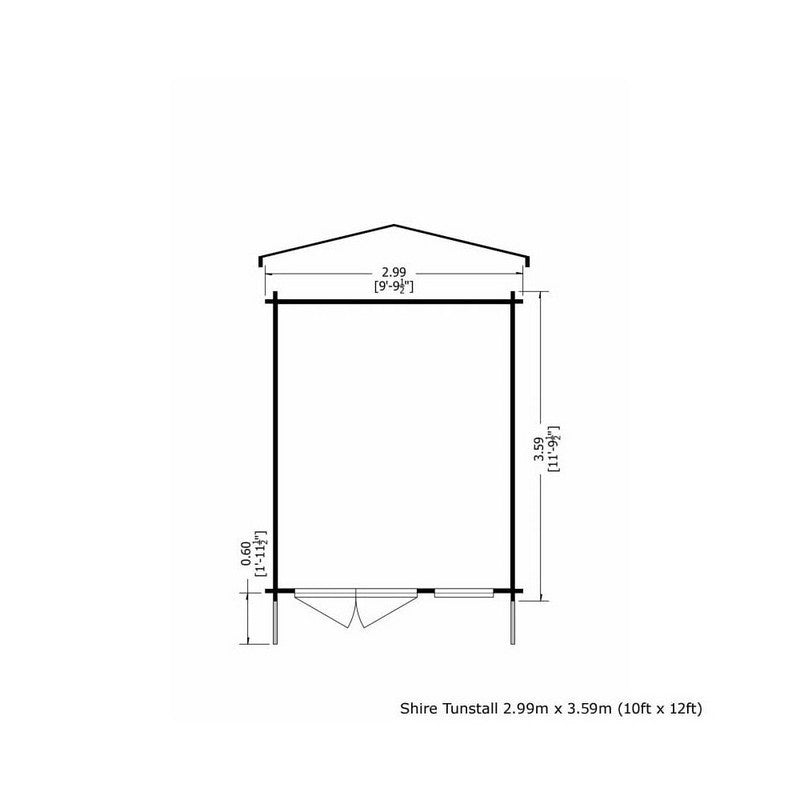 Shire Tunstall 9' 9" x 11' 9" Apex Log Cabin - Premium 34mm Cladding Tongue & Groove