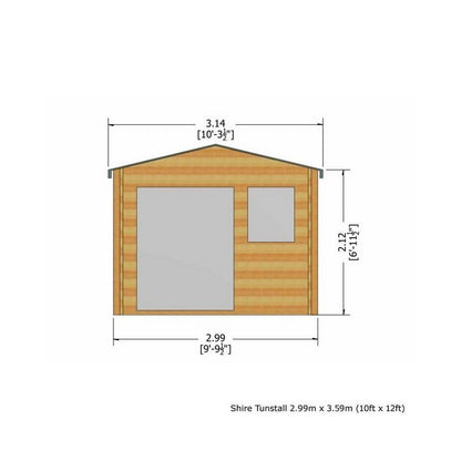 Shire Tunstall 9' 9" x 11' 9" Apex Log Cabin - Premium 70mm Cladding Tongue & Groove