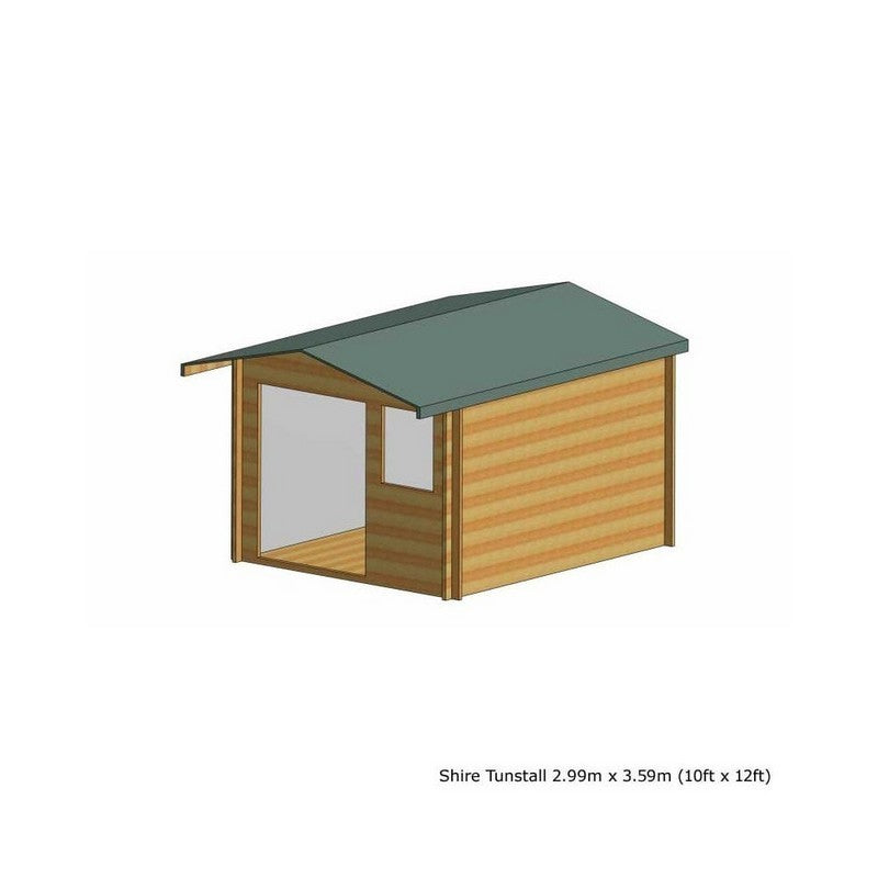 Shire Tunstall 9' 9" x 11' 9" Apex Log Cabin - Premium 34mm Cladding Tongue & Groove