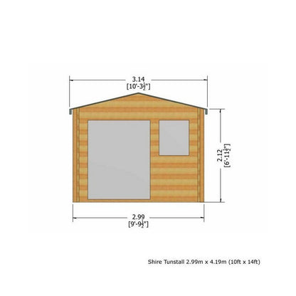 Shire Tunstall 9' 9" x 13' 8" Apex Log Cabin - Premium 70mm Cladding Tongue & Groove