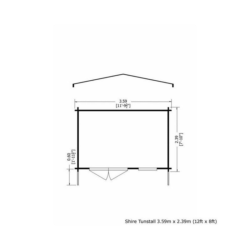 Shire Tunstall 11' 9" x 7' 10" Apex Log Cabin - Premium 28mm Cladding Tongue & Groove