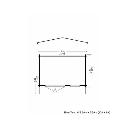 Shire Tunstall 11' 9" x 7' 10" Apex Log Cabin - Premium 34mm Cladding Tongue & Groove