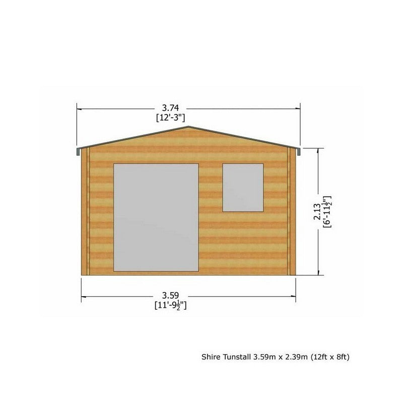 Shire Tunstall 11' 9" x 7' 10" Apex Log Cabin - Premium 70mm Cladding Tongue & Groove