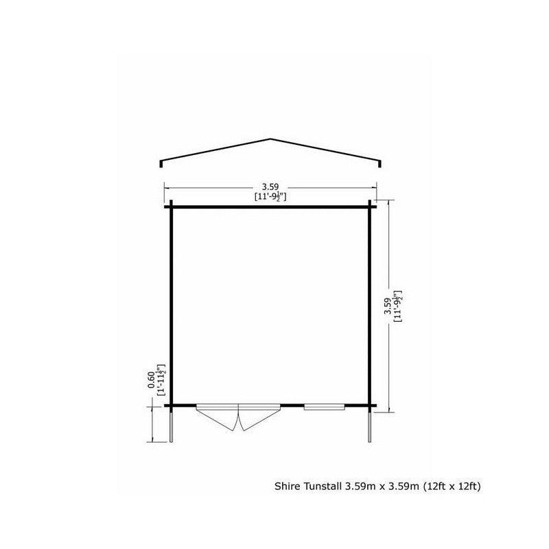 Shire Tunstall 11' 9" x 11' 9" Apex Log Cabin - Premium 44mm Cladding Tongue & Groove