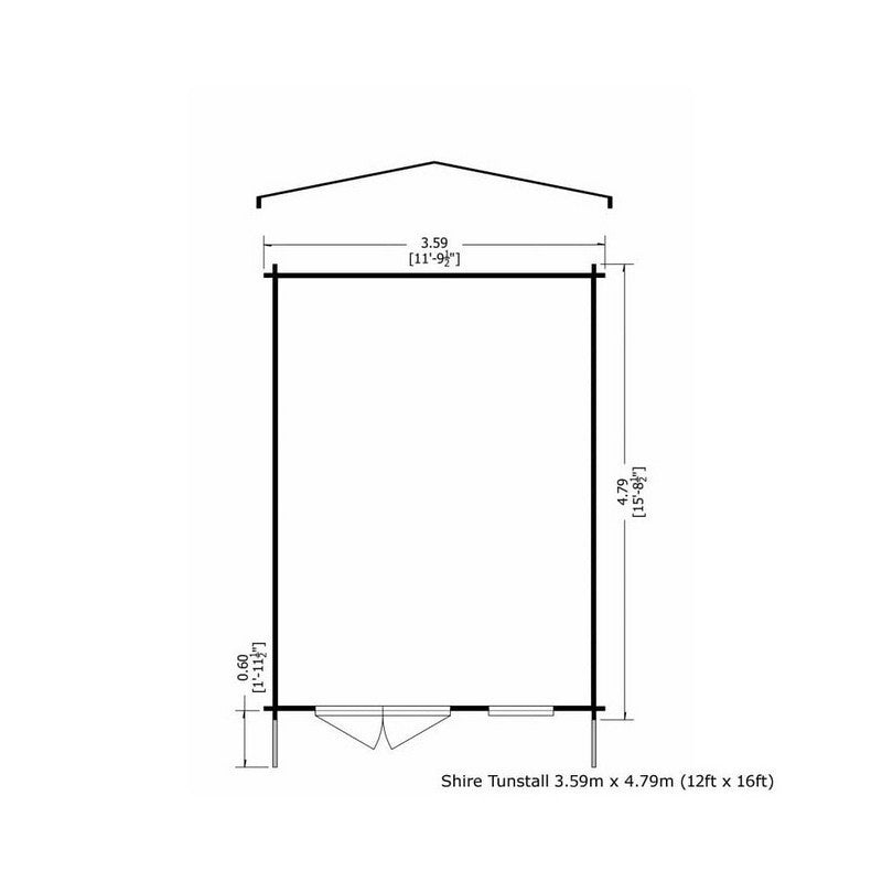 Shire Tunstall 11' 9" x 15' 8" Apex Log Cabin - Premium 28mm Cladding Tongue & Groove