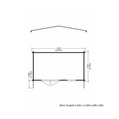 Shire Tunstall 13' 8" x 7' 10" Apex Log Cabin - Premium 28mm Cladding Tongue & Groove