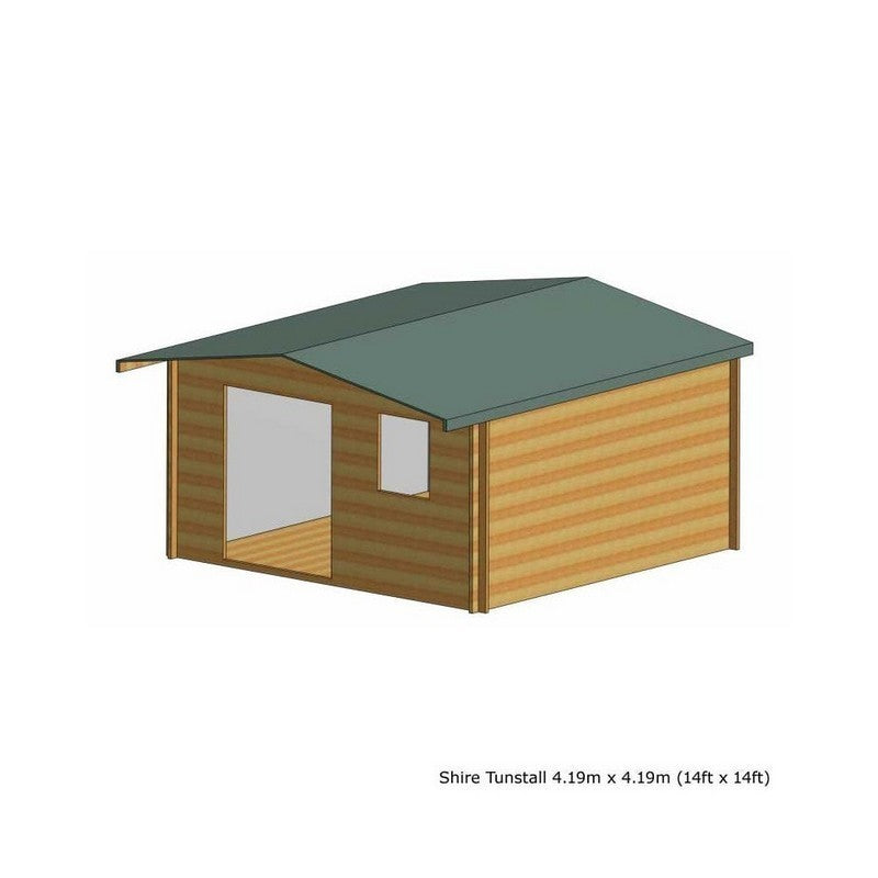 Shire Tunstall 13' 8" x 13' 8" Apex Log Cabin - Premium 44mm Cladding Tongue & Groove