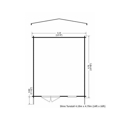 Shire Tunstall 13' 8" x 15' 8" Apex Log Cabin - Premium 28mm Cladding Tongue & Groove