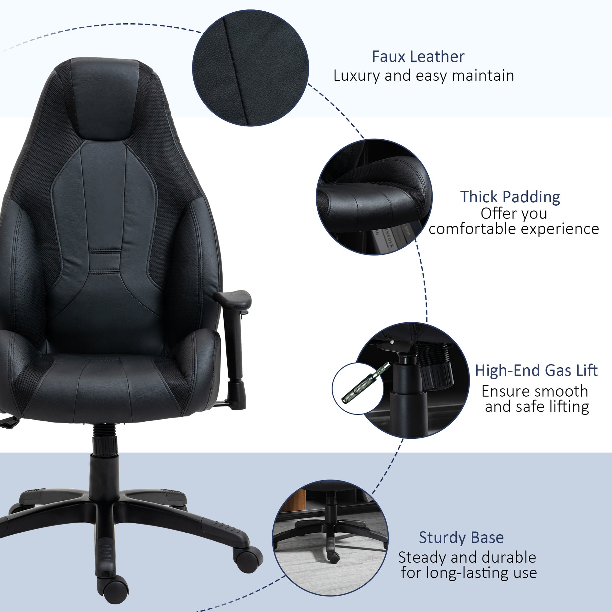 Vinsetto High Back Executive Office Chair Mesh & Faux Leather Gaming Gamer Chair with Swivel Wheels