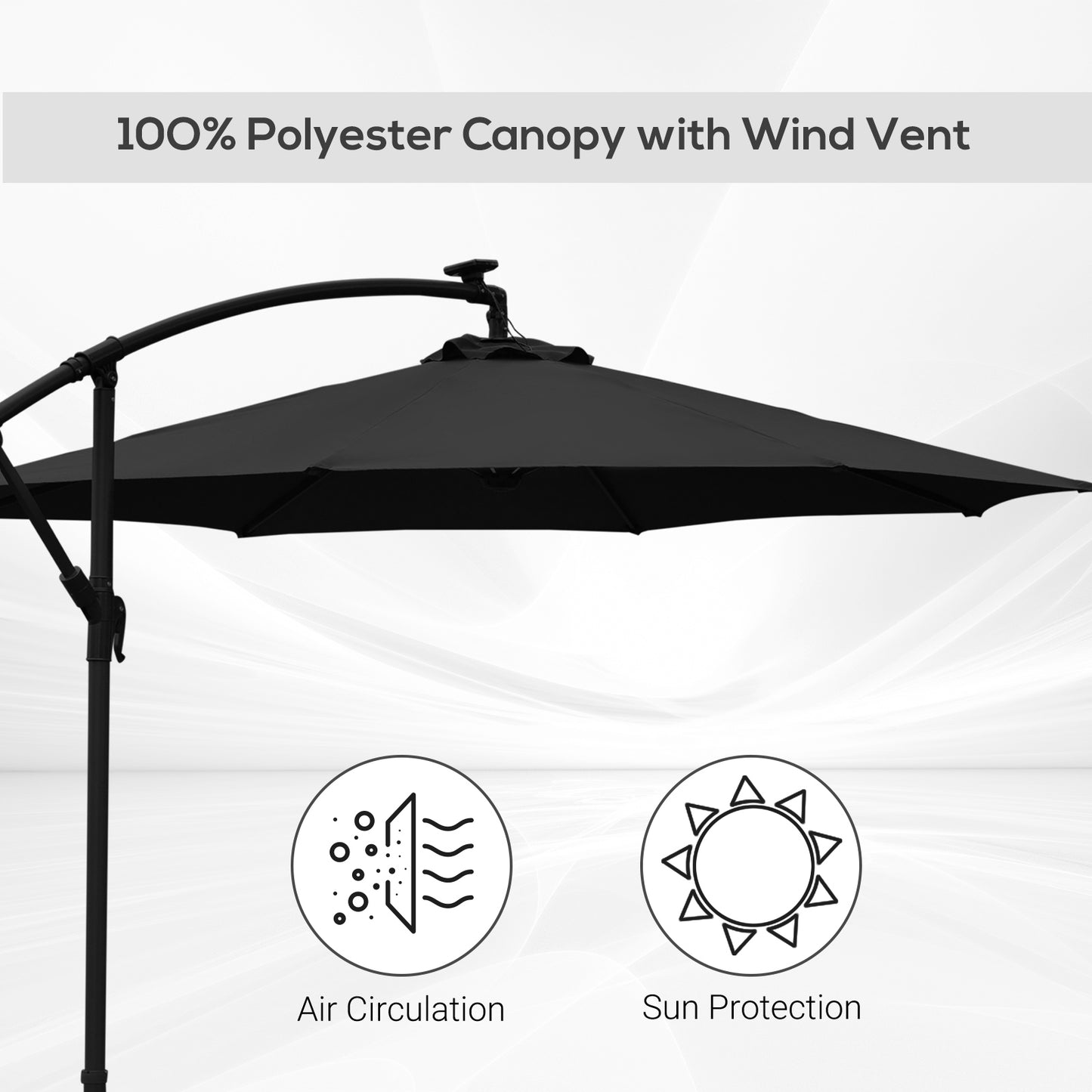 Outsunny 3m LED Patio Banana Umbrella Cantilever Parasol w/ Crank Cross Base Hanging Offset Umbrella Frame Steel Aluminium Garden Table Outdoor Black