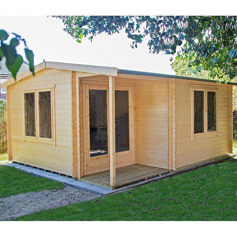 Shire Twyford 11' 9" x 12' 9" Reverse Apex Log Cabin - Premium 44mm Cladding Tongue & Groove