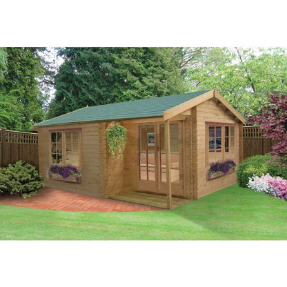 Shire Twyford 11' 9" x 12' 9" Reverse Apex Log Cabin - Premium 70mm Cladding Tongue & Groove