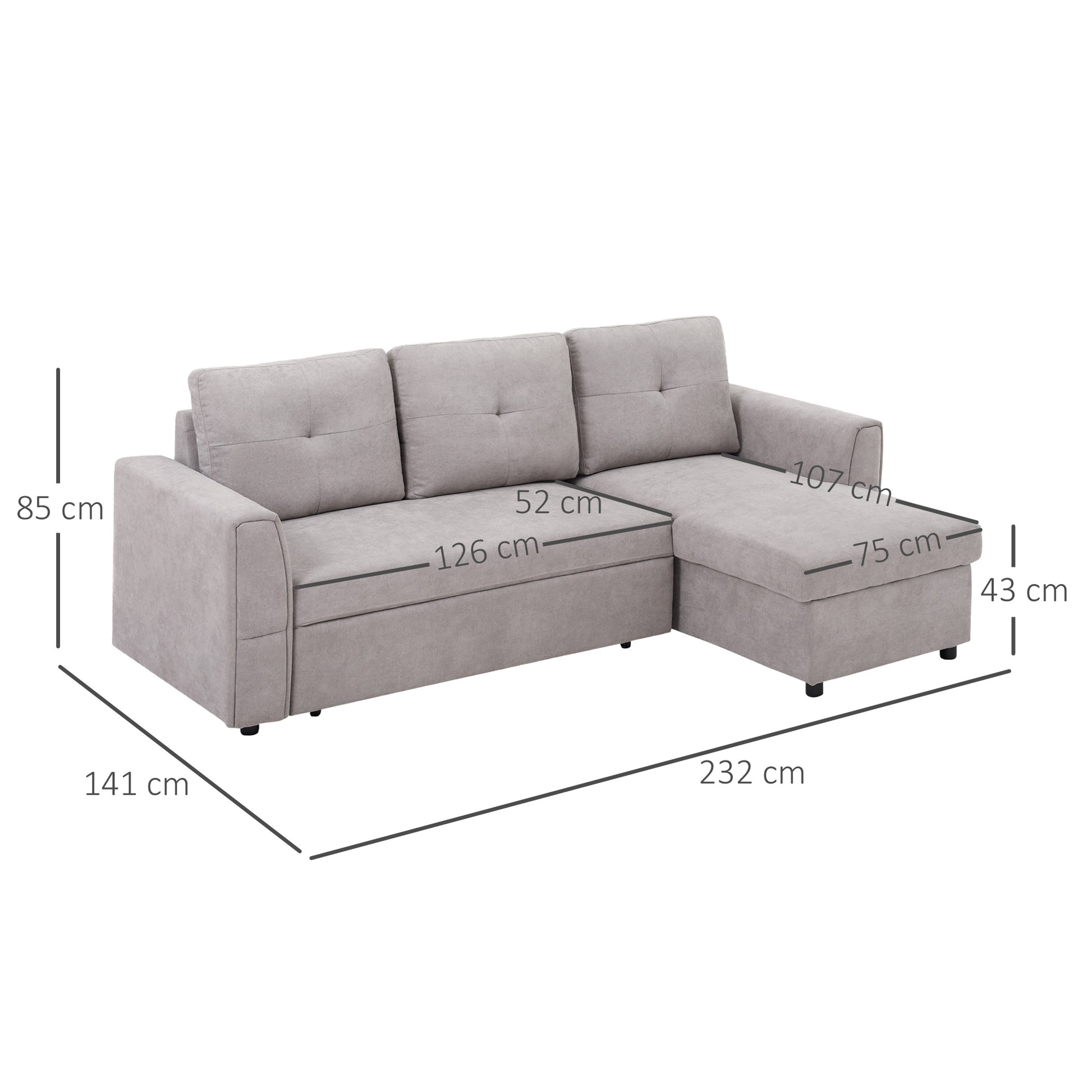 Homcom Linen-Look 'L' Storage Sofa Bed - Light Grey