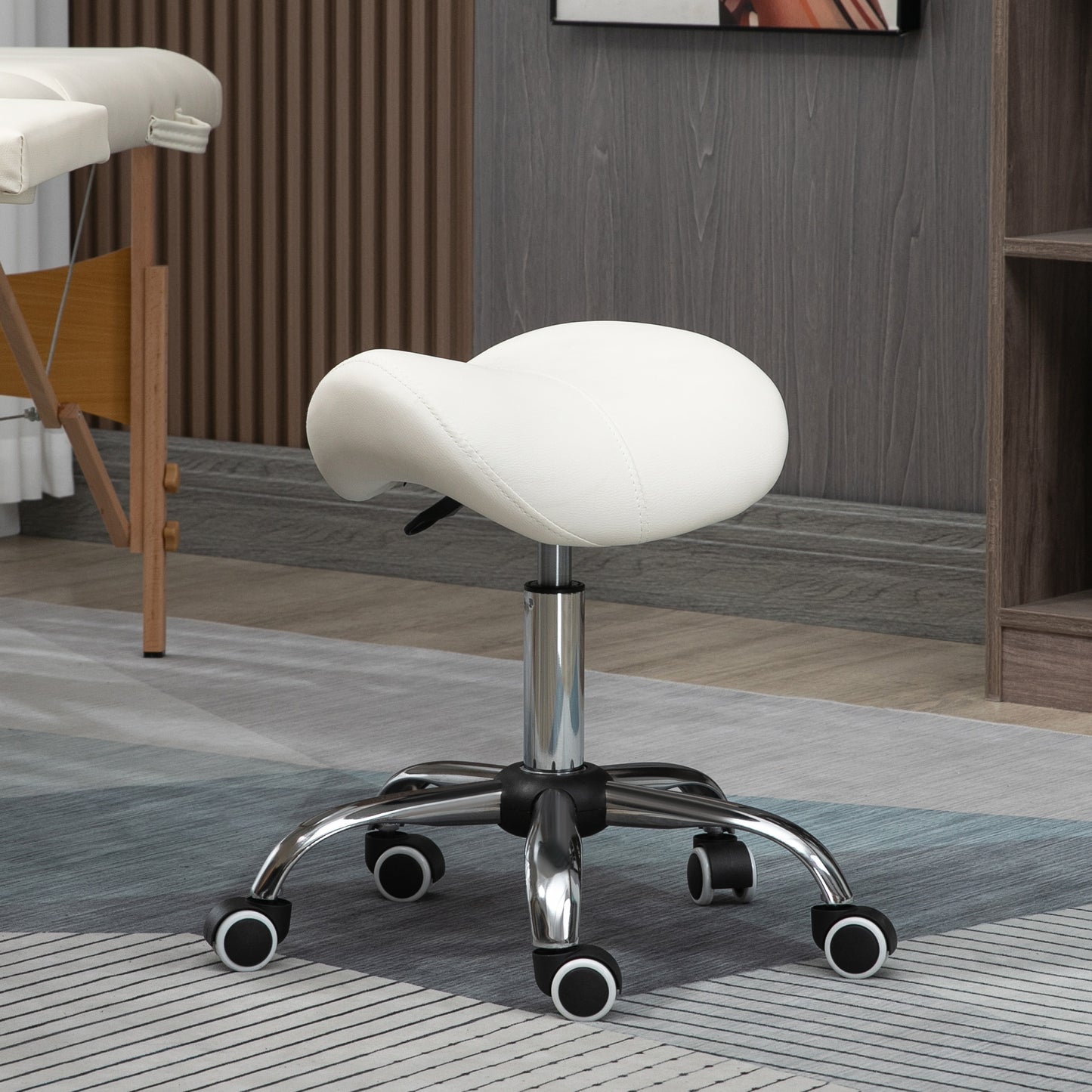 Homcom Cosmetic Stool 360° Rotate Height Adjustable Salon Massage Spa Chair Hydraulic Rolling Faux Leather Saddle Stool