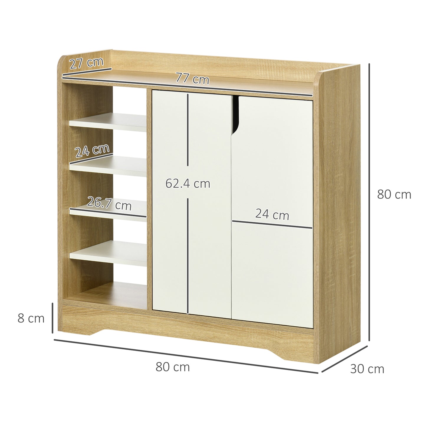 Homcom Shoe Storage with Double Doors and Open Shelves 13 Pair Shoe Storage Organizer for Entryway Hallway Natural and White