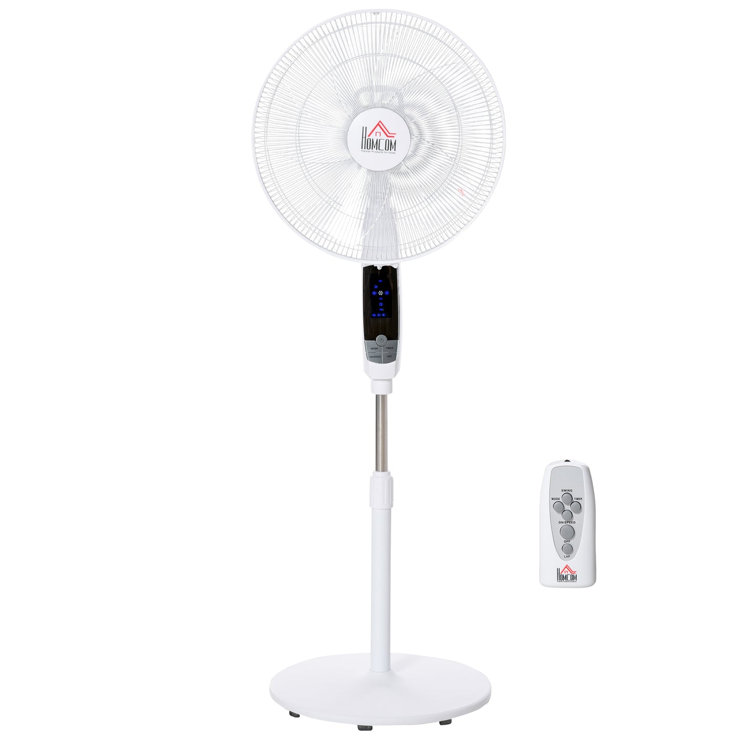 15" Oscillating Three Speed Adjustable Height Pedestal Fan With Remote White by Homcom