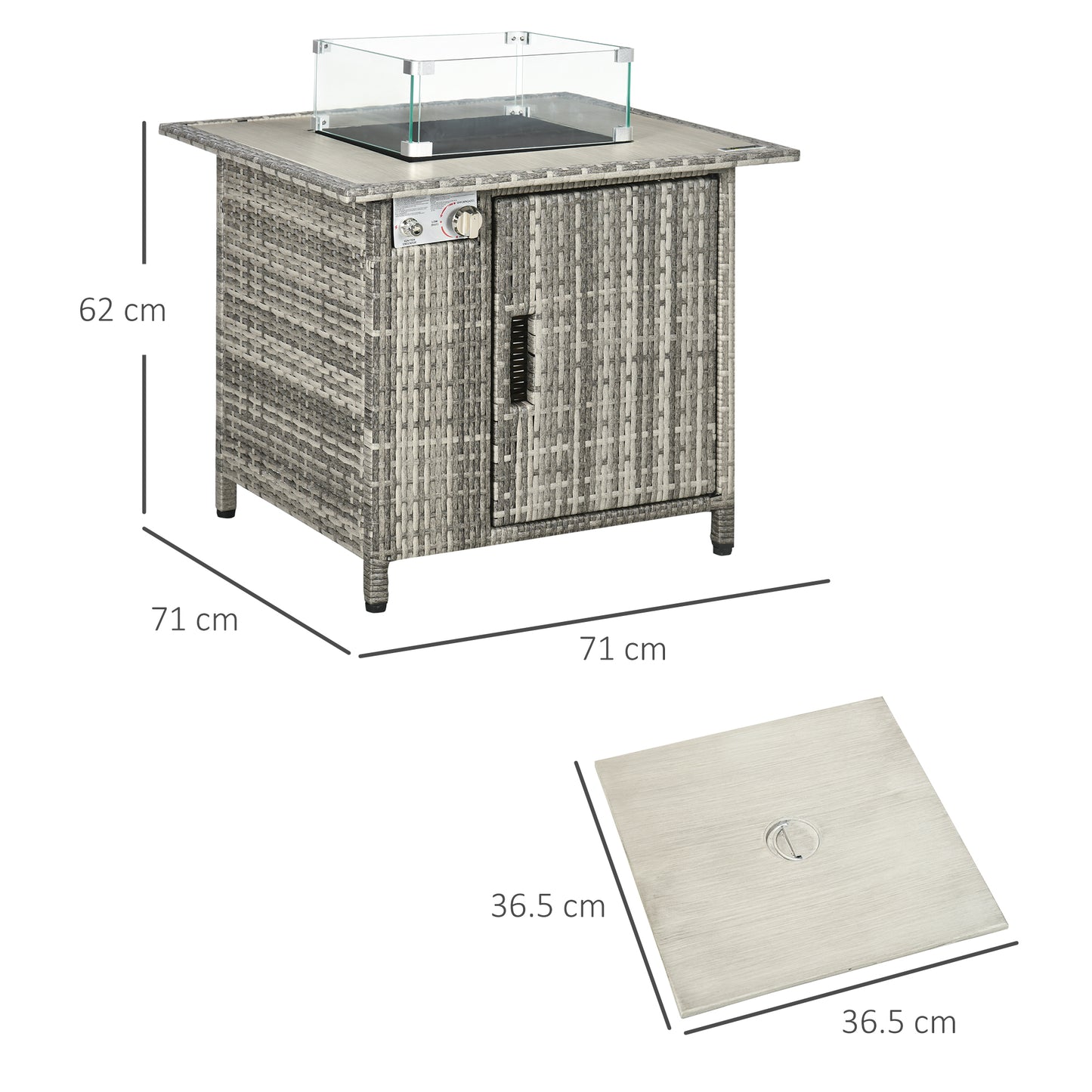 Outsunny Outdoor PE Rattan Gas Fire Pit Table