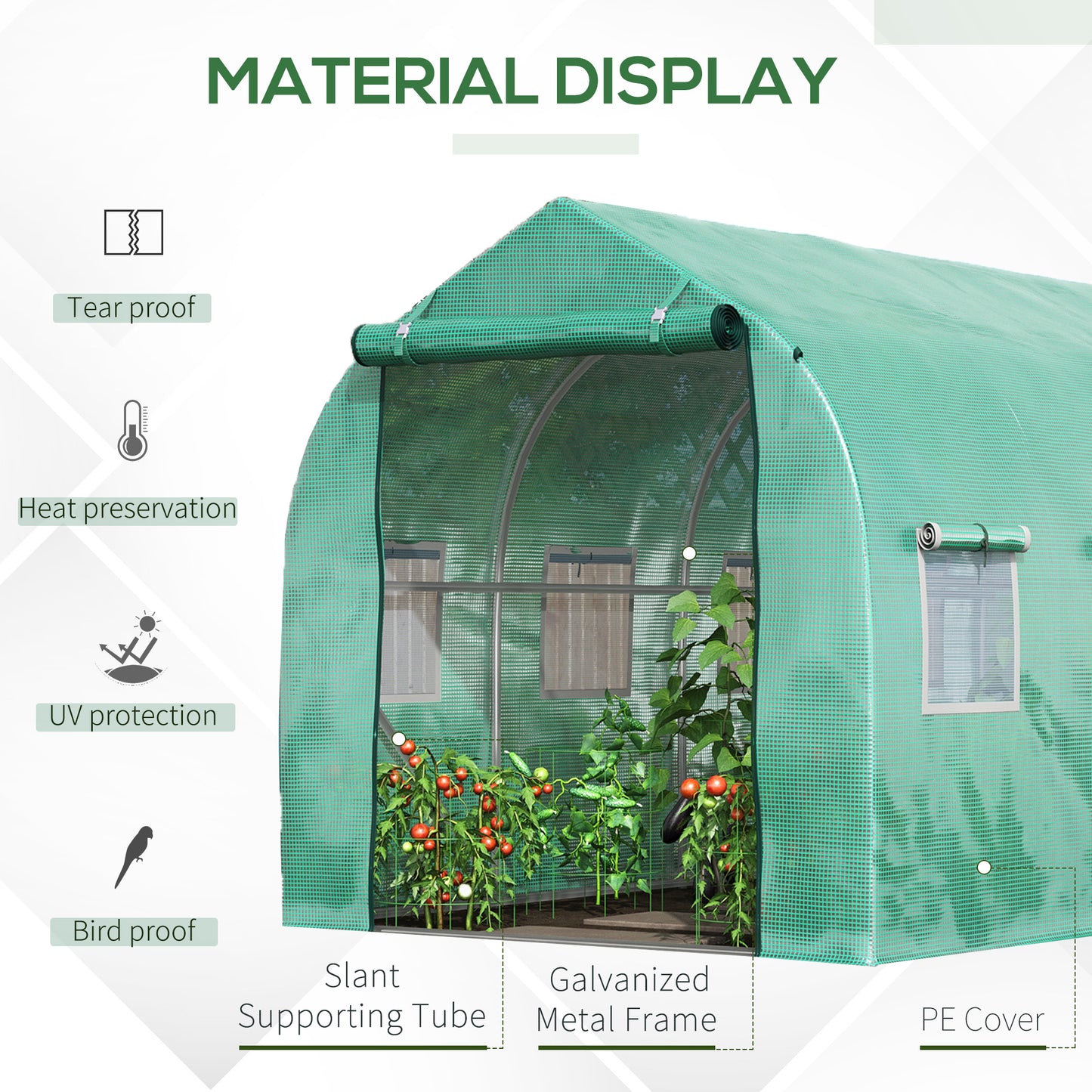 Outsunny 3x2 m Polytunnel Walk-in Greenhouse-Green