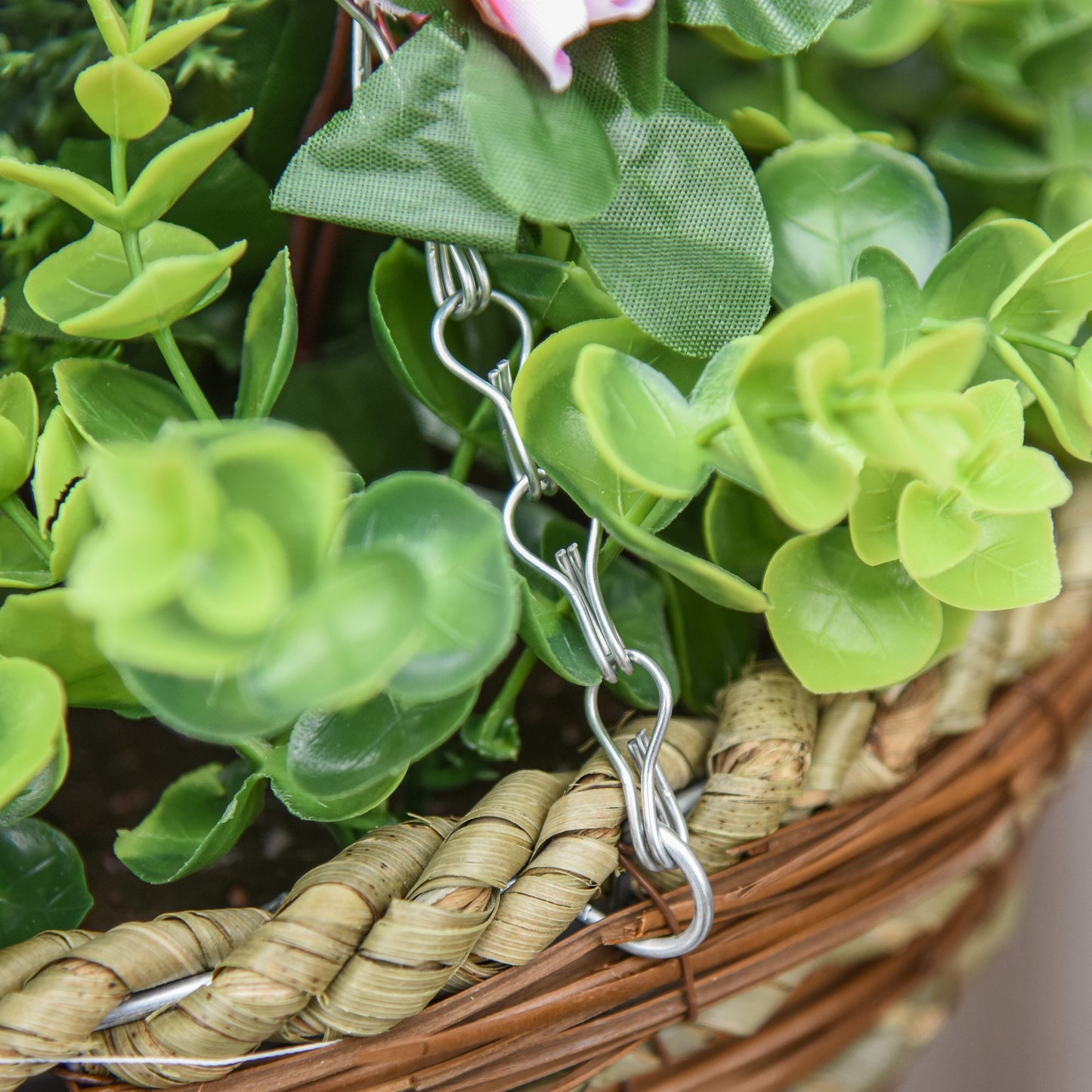 Outsunny Pack Of 2 Artificial Lisianthus Flowers Hanging Planter With Basket For Indoor Outdoor Decoration