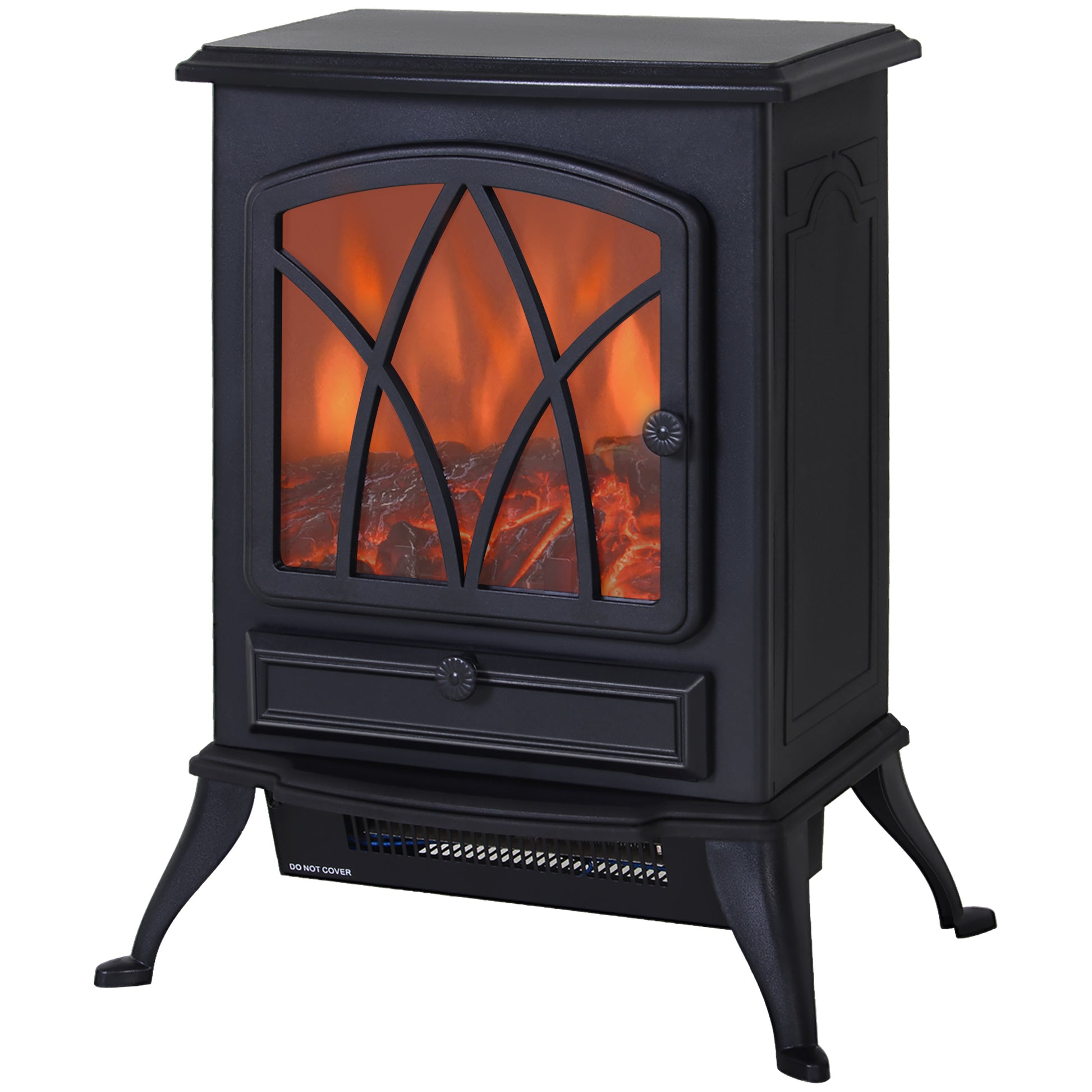 Homcom 1850W Flame Effect Electric Free Standing Fireplace W/Fan and Log Burning Stove Heater-Black