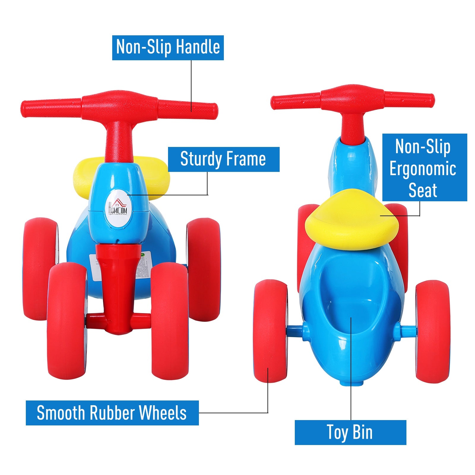 Homcom Toddler Training Walker Balance Ride-On Toy With Rubber Wheels Blue