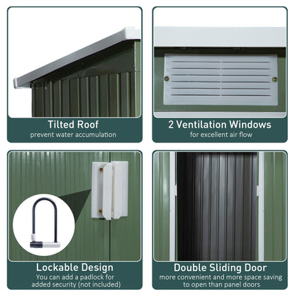 Galvanised 7 x 4' Double Door Pent Garden Store With Ventilation Steel Green by Steadfast