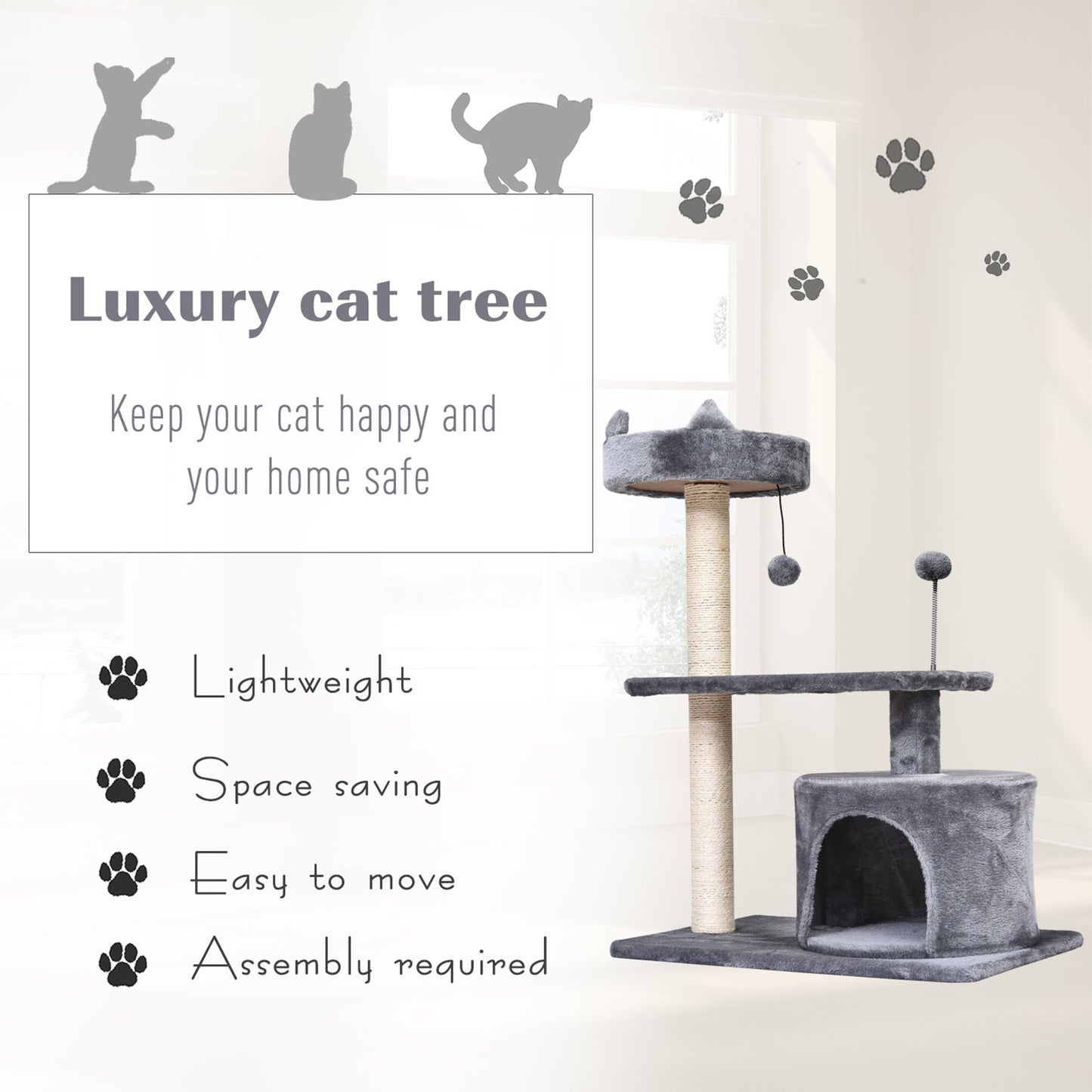 PawHut Mult Level Cat Tree for Indoor Cats with Scratching Post Bed Condo Perch