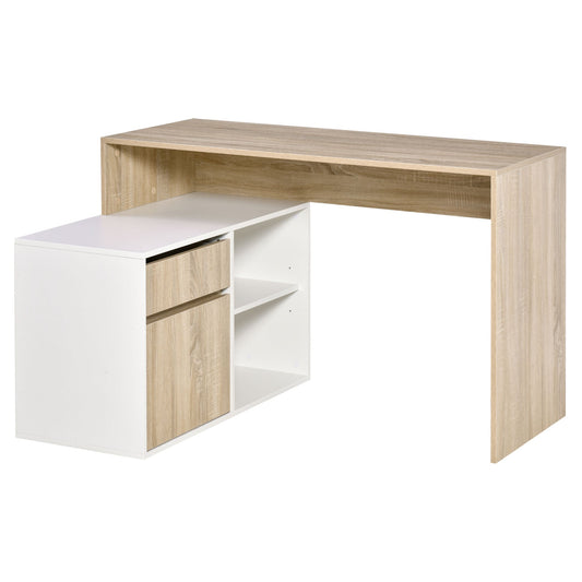 Corner Computer Desk L Shaped Desks Study Table PC Work w/ Storage Shelf Drawer Office, Oak and White-0