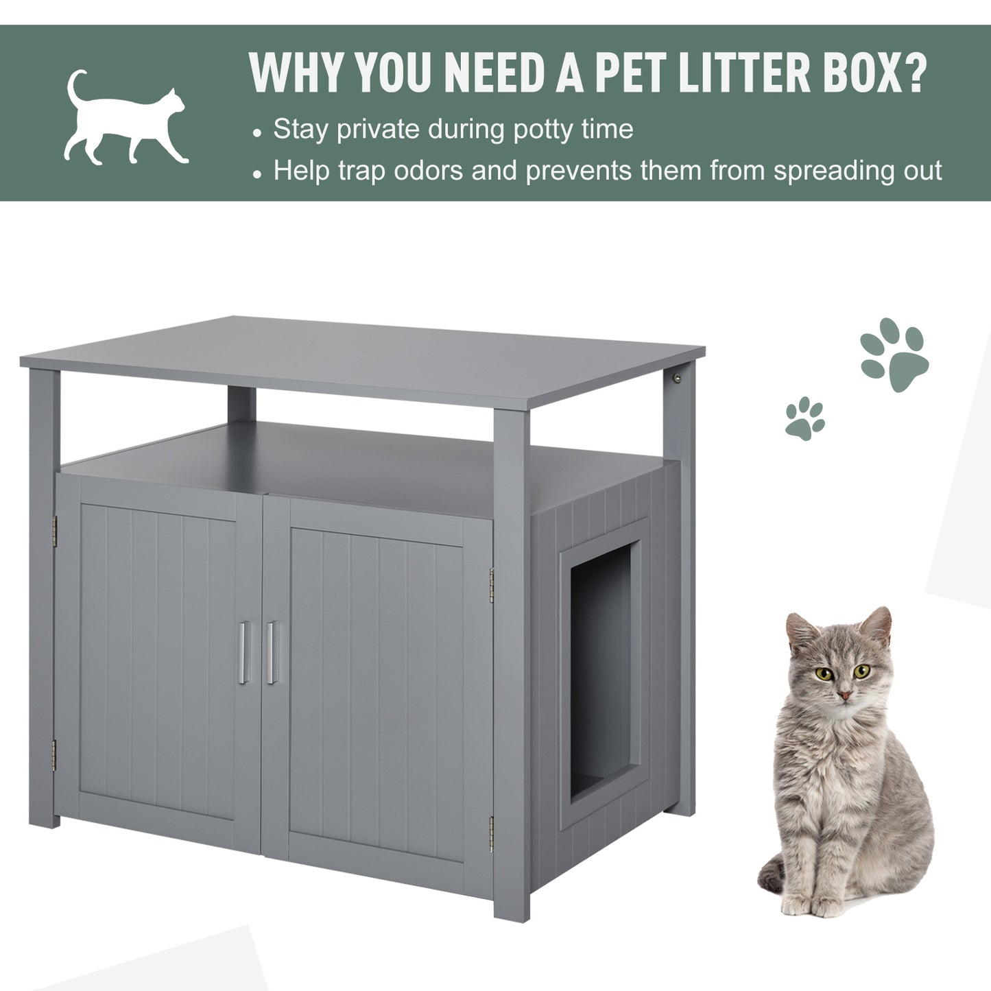 Cat Litter Box Unit Grey by Pawhut