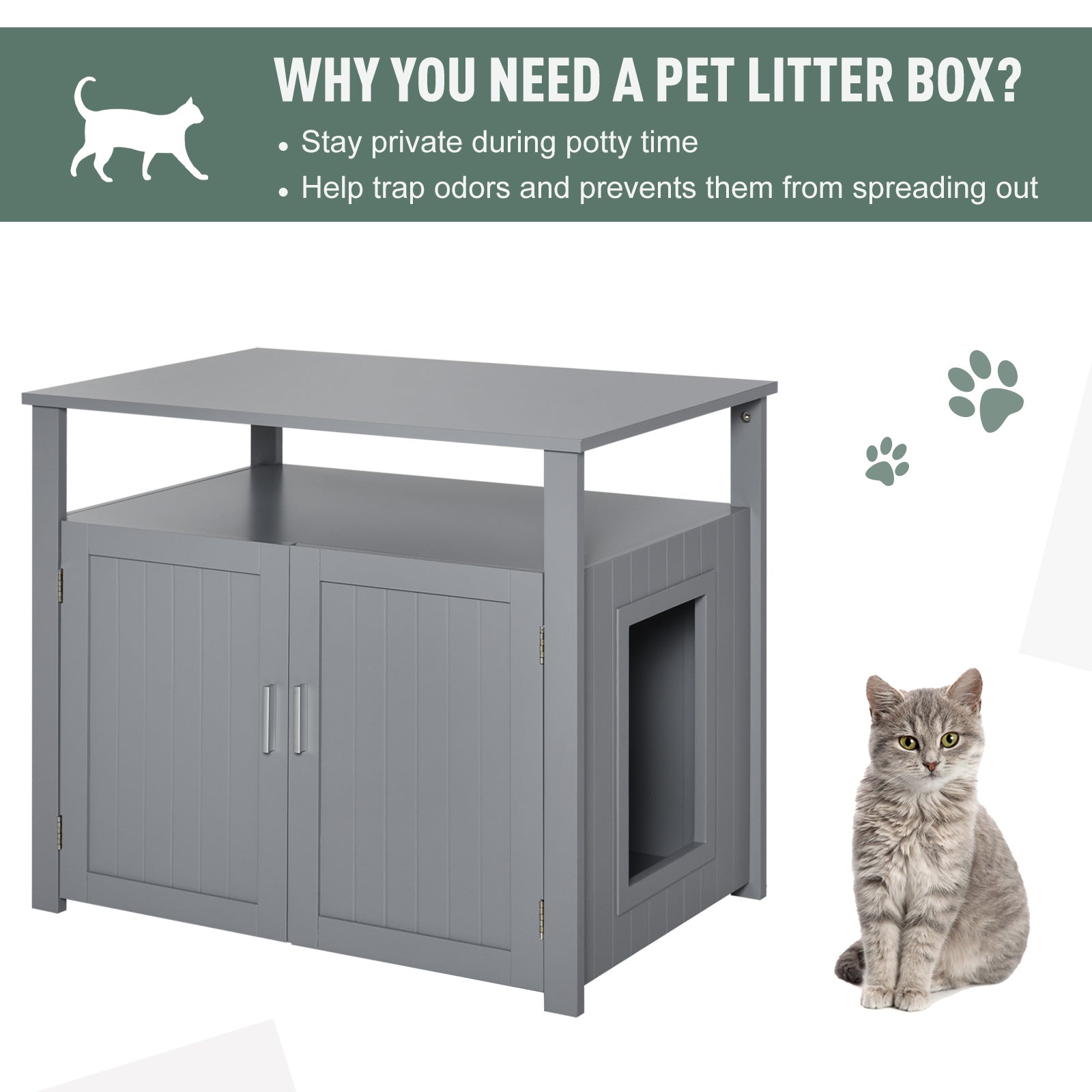 Cat Litter Box Unit Grey by Pawhut