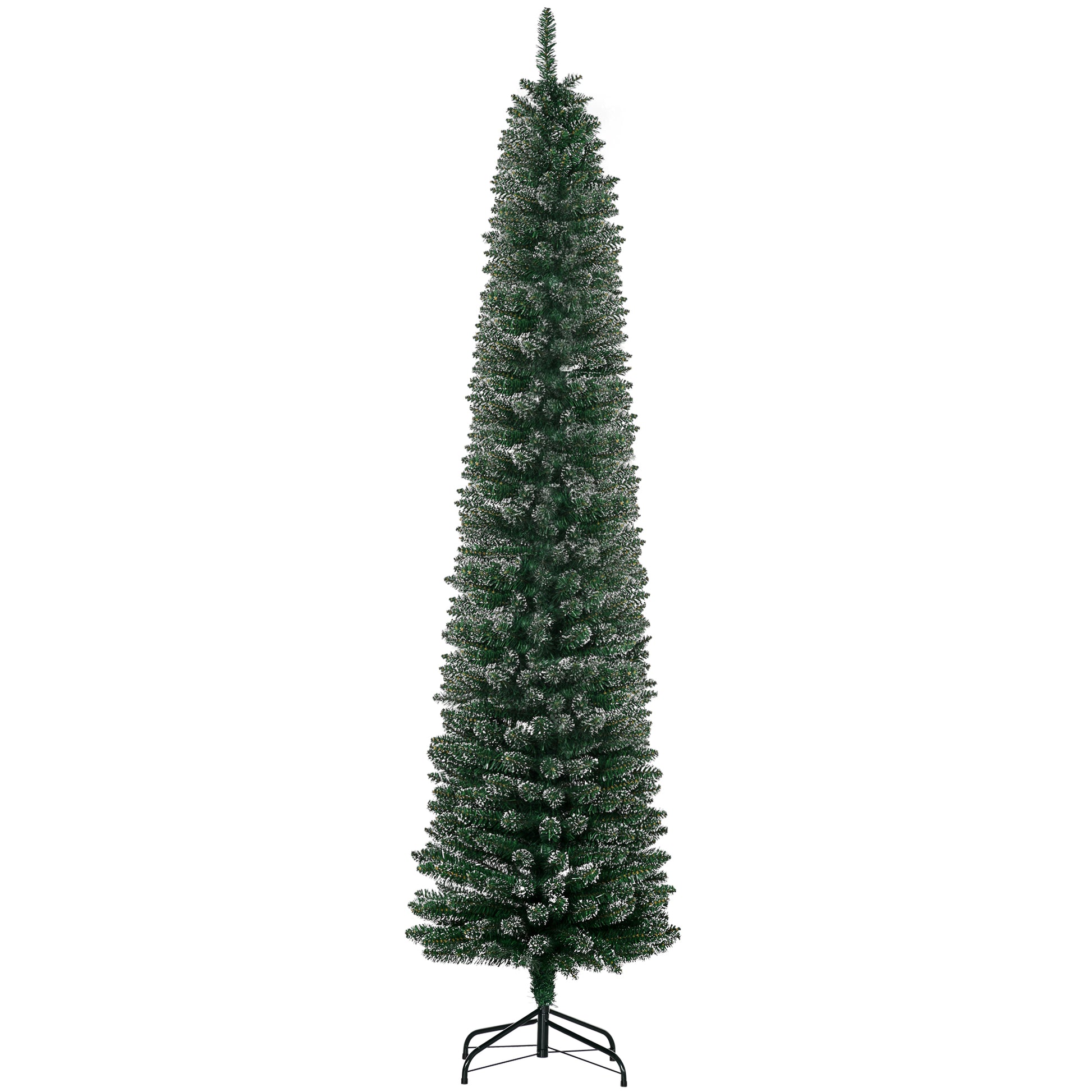 Homcom 7.5FT Artificial Snow Dipped Christmas Tree Xmas Pencil Tree Holiday Home Indoor Decoration with Foldable Black Stand