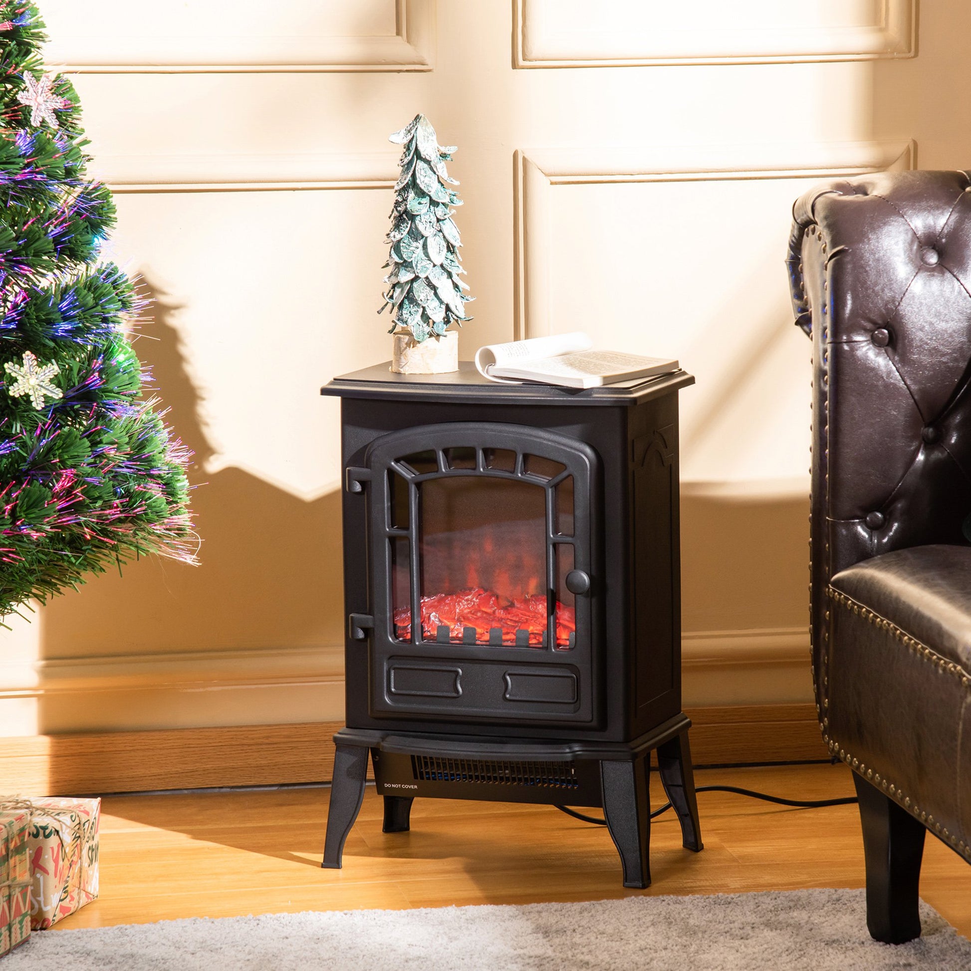 Homcom Freestanding Electric Fireplace Stove W/Realistic Flame Effect 1000W/2000W-Black