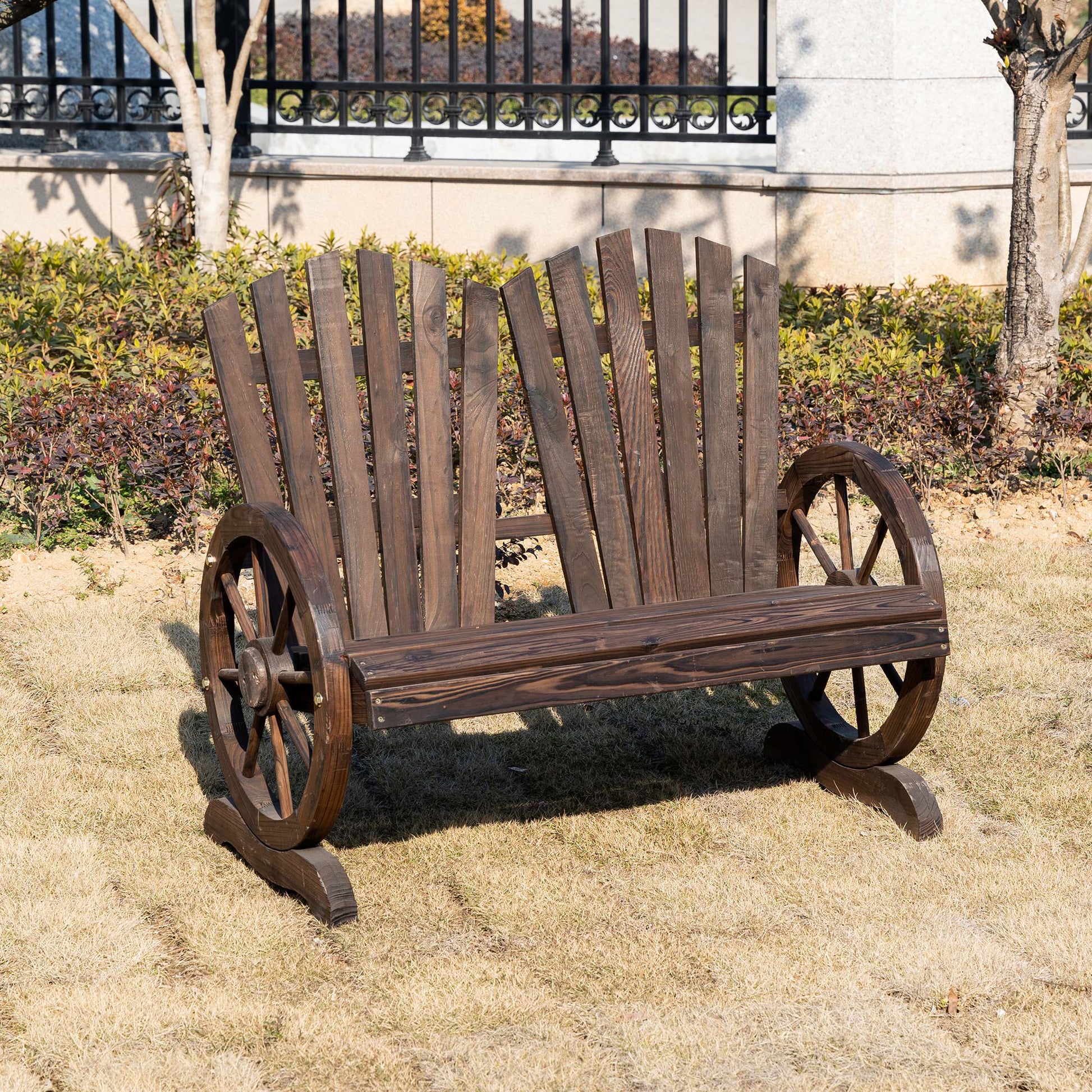 Outsunny Fir Logs Love Seats With Wheel-Shaped Armrests Large Load-Bearing Chair Natural Wood Grain