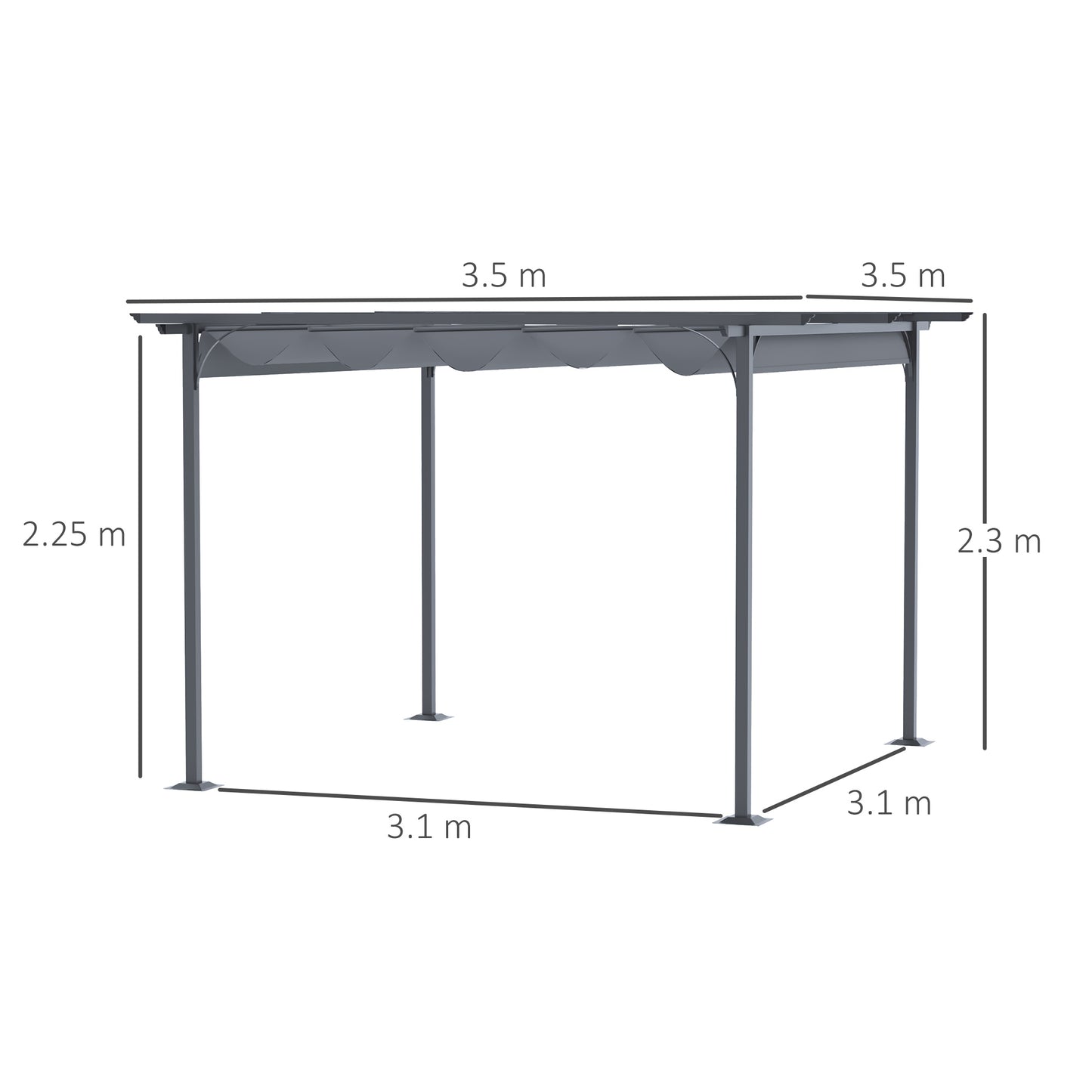 Outsunny 3.5M X 3.5M Metal Pergola Gazebo Awning Retractable Canopy Outdoor Garden Sun Shade Shelter Marquee Party BBQ