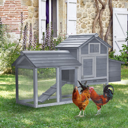 PawHut Chicken's 2-Tier Fir Wood Hutch Grey